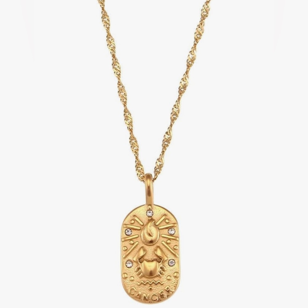 Zodiac Pendant 18K Gold-Plated Cubic Zirconia Necklace Cancer Birthday Gift